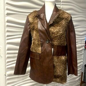 Brown Patched Vegan Leather Jacket